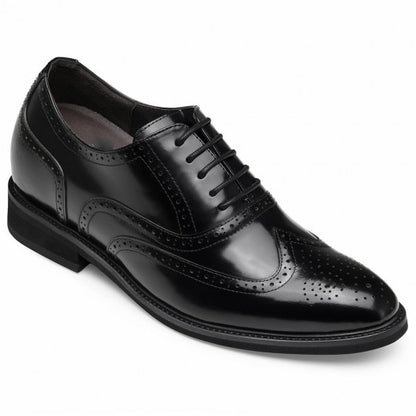 9-LIONS men's elevator shoes men's high heel dress shoes black leather oxford brogues 8CM/3.15 Inches