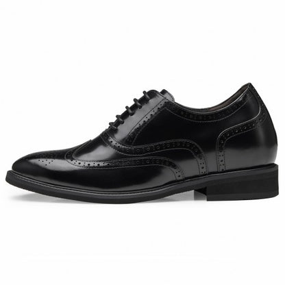 9-LIONS men's elevator shoes men's high heel dress shoes black leather oxford brogues 8CM/3.15 Inches