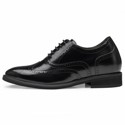 9-LIONS men's elevator shoes men's high heel dress shoes black leather oxford brogues 8CM/3.15 Inches