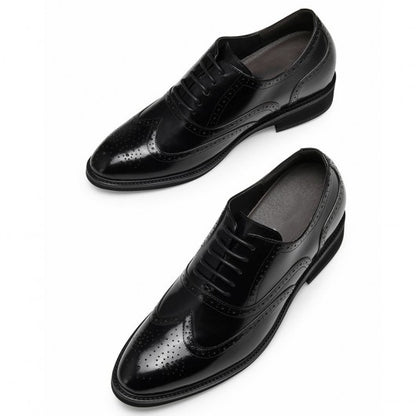 9-LIONS men's elevator shoes men's high heel dress shoes black leather oxford brogues 8CM/3.15 Inches