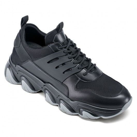 9-LIONS height increase sneakers - sneakers that make you taller - black breathable fashion men walking shoes 7 CM / 2.76 Inches