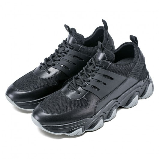 9-LIONS height increase sneakers - sneakers that make you taller - black breathable fashion men walking shoes 7 CM / 2.76 Inches