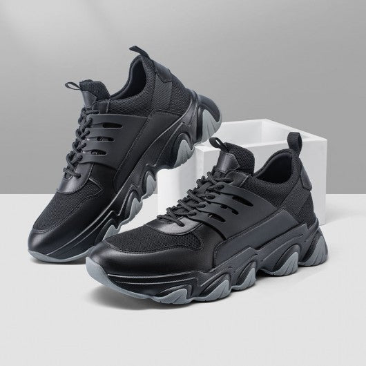 9-LIONS height increase sneakers - sneakers that make you taller - black breathable fashion men walking shoes 7 CM / 2.76 Inches