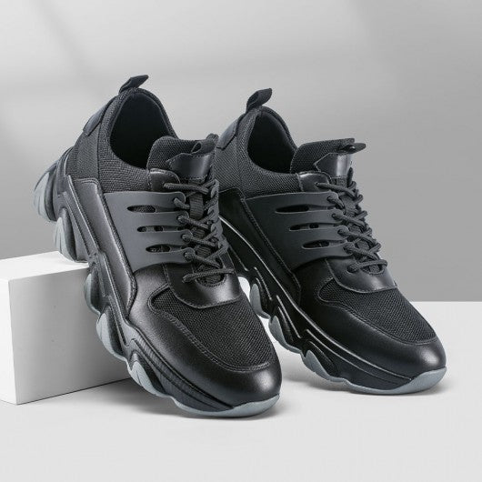 9-LIONS height increase sneakers - sneakers that make you taller - black breathable fashion men walking shoes 7 CM / 2.76 Inches