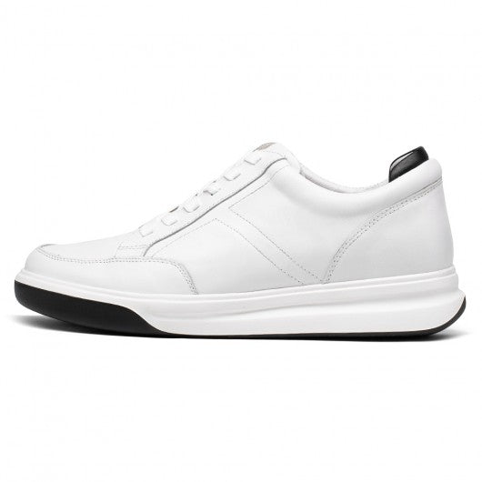 9-LIONS elevator sneakers for men - white leather hidden heel shoes - sneaker to increase height 7CM / 2.76 Inches