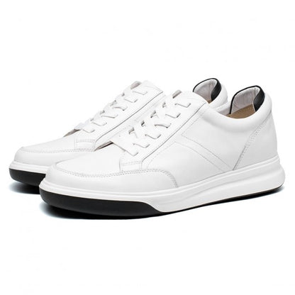9-LIONS elevator sneakers for men - white leather hidden heel shoes - sneaker to increase height 7CM / 2.76 Inches