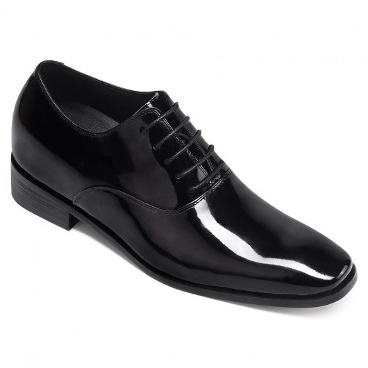 9-LIONS Black Glossy Elevator Tuxedo Shoes Patent Leather High Increase Shoes 2.76 Inches / 7 CM