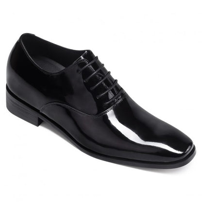 9-LIONS Black Glossy Elevator Tuxedo Shoes Patent Leather High Increase Shoes 2.76 Inches / 7 CM