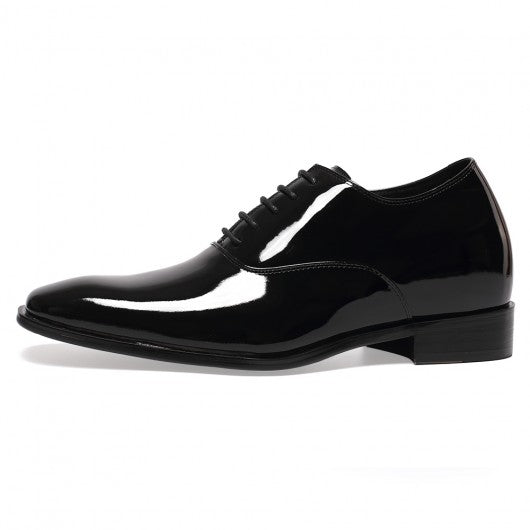 9-LIONS Black Glossy Elevator Tuxedo Shoes Patent Leather High Increase Shoes 2.76 Inches / 7 CM