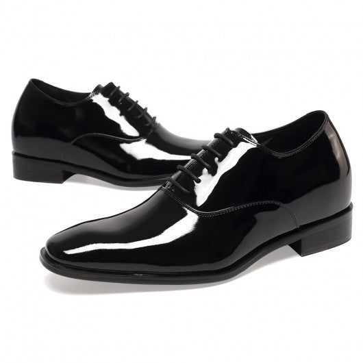 9-LIONS Black Glossy Elevator Tuxedo Shoes Patent Leather High Increase Shoes 2.76 Inches / 7 CM