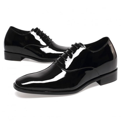 9-LIONS Black Glossy Elevator Tuxedo Shoes Patent Leather High Increase Shoes 2.76 Inches / 7 CM
