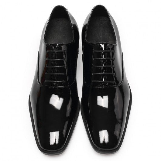 9-LIONS Black Glossy Elevator Tuxedo Shoes Patent Leather High Increase Shoes 2.76 Inches / 7 CM