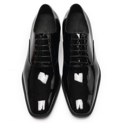 9-LIONS Black Glossy Elevator Tuxedo Shoes Patent Leather High Increase Shoes 2.76 Inches / 7 CM