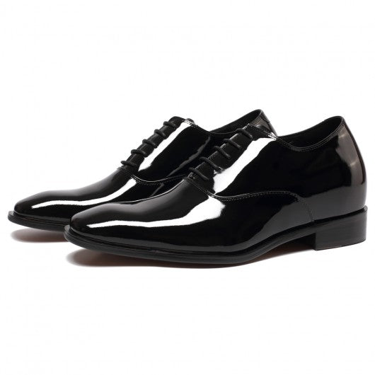 9-LIONS Black Glossy Elevator Tuxedo Shoes Patent Leather High Increase Shoes 2.76 Inches / 7 CM