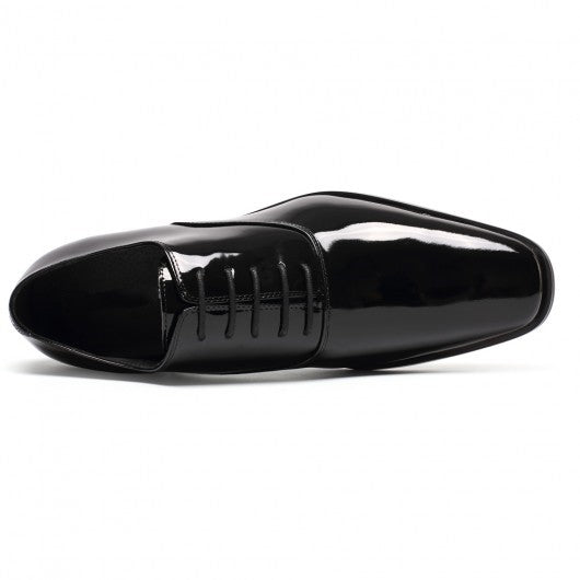 9-LIONS Black Glossy Elevator Tuxedo Shoes Patent Leather High Increase Shoes 2.76 Inches / 7 CM