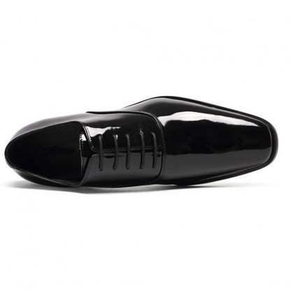 9-LIONS Black Glossy Elevator Tuxedo Shoes Patent Leather High Increase Shoes 2.76 Inches / 7 CM