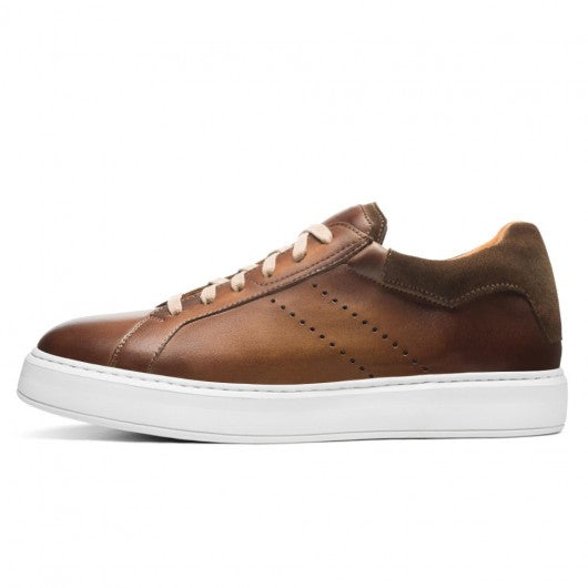 9-LIONS height increasing shoes for men - brown leather sneakers that make you look taller 7CM / 2.76 Inches