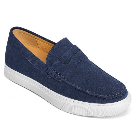 9-LIONS Height Increasing Slip On Shoes - Blue Suede Casual Taller Shoes For Men 2.36 Inches / 6 CM