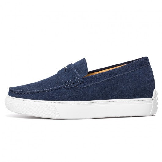9-LIONS Height Increasing Slip On Shoes - Blue Suede Casual Taller Shoes For Men 2.36 Inches / 6 CM