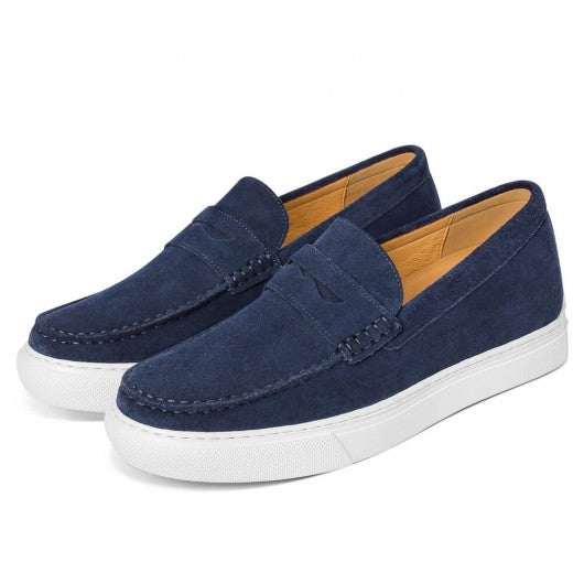 9-LIONS Height Increasing Slip On Shoes - Blue Suede Casual Taller Shoes For Men 2.36 Inches / 6 CM