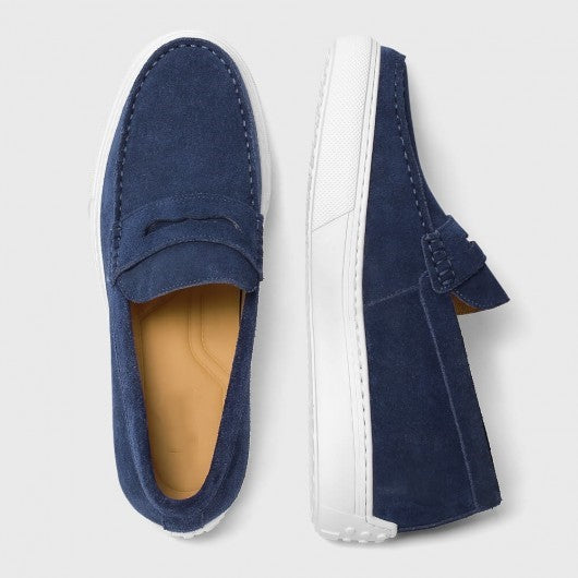 9-LIONS Height Increasing Slip On Shoes - Blue Suede Casual Taller Shoes For Men 2.36 Inches / 6 CM