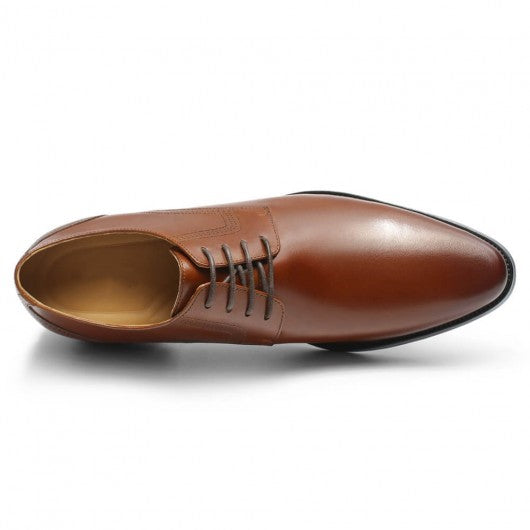 9-LIONS Brown Cowhide Leather Mens Elevator Dress Shoes - Classic Men's Derby Shoes 3.15 Inches / 8 CM