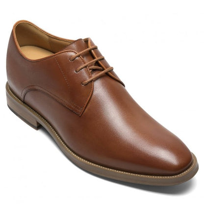 9-LIONS Men's Elevator Dress Shoes - Brown Leather Raised Heel Derby Shoes 7CM / 2.76 Inches