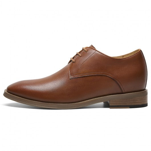 9-LIONS Men's Elevator Dress Shoes - Brown Leather Raised Heel Derby Shoes 7CM / 2.76 Inches