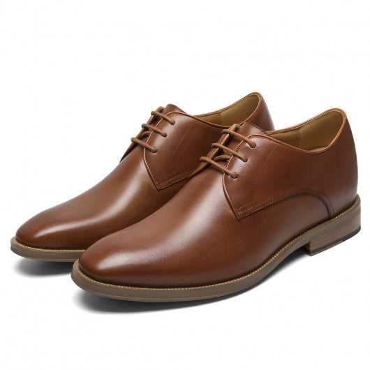 9-LIONS Men's Elevator Dress Shoes - Brown Leather Raised Heel Derby Shoes 7CM / 2.76 Inches