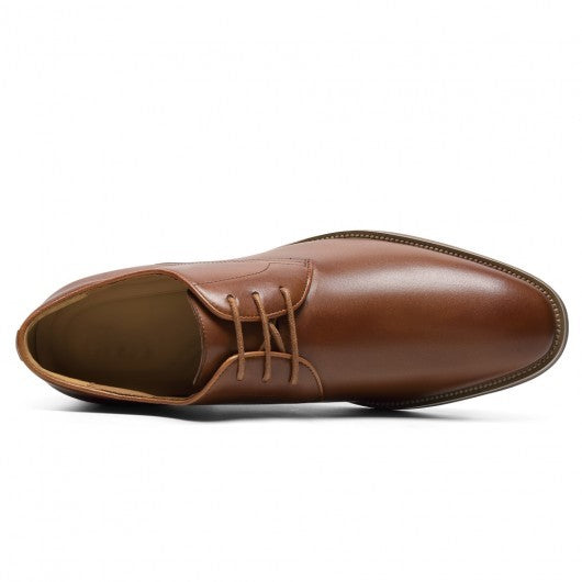 9-LIONS Men's Elevator Dress Shoes - Brown Leather Raised Heel Derby Shoes 7CM / 2.76 Inches