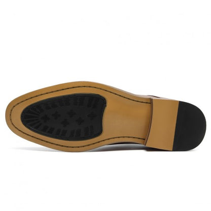 9-LIONS Men's Elevator Dress Shoes - Brown Leather Raised Heel Derby Shoes 7CM / 2.76 Inches