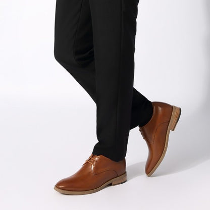 9-LIONS Men's Elevator Dress Shoes - Brown Leather Raised Heel Derby Shoes 7CM / 2.76 Inches