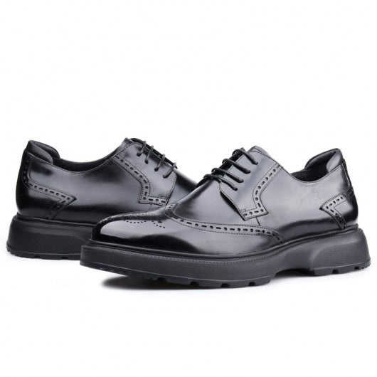 9-LIONS Height Increasing Dress Shoes - Black Leather Derby Shoes 7CM / 2.76 Inches