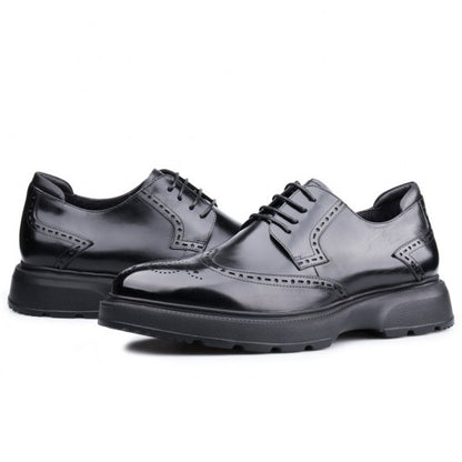 9-LIONS Height Increasing Dress Shoes - Black Leather Derby Shoes 7CM / 2.76 Inches