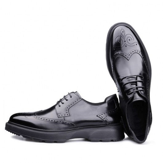 9-LIONS Height Increasing Dress Shoes - Black Leather Derby Shoes 7CM / 2.76 Inches