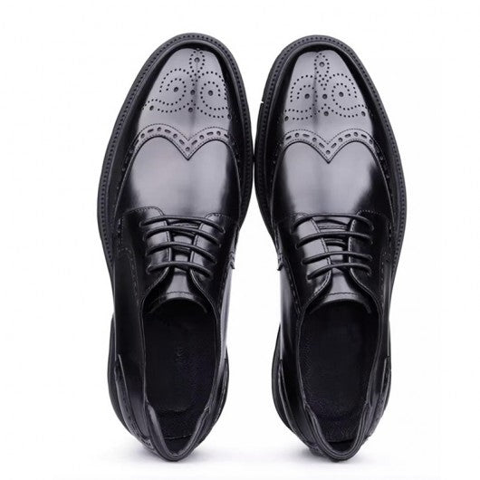 9-LIONS Height Increasing Dress Shoes - Black Leather Derby Shoes 7CM / 2.76 Inches