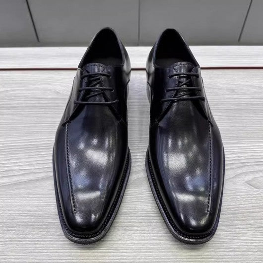 9-LIONS High Heel Men Dress Shoes - Black Leather Lace up Shoes 7CM / 2.76 Inches