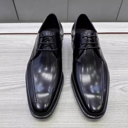 9-LIONS High Heel Men Dress Shoes - Black Leather Lace up Shoes 7CM / 2.76 Inches