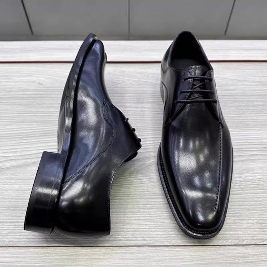 9-LIONS High Heel Men Dress Shoes - Black Leather Lace up Shoes 7CM / 2.76 Inches