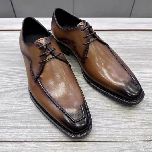 9-LIONS Height Increasing Elevator Shoes for Men - Brown Leather Derby Shoes for Men 7CM / 2.76 Inches