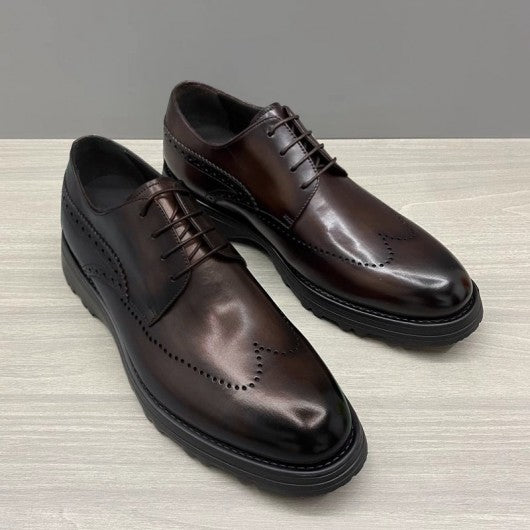 9-LIONS Men's Elevator Shoes - Dark Brown Leather Men Taller Shoes 7CM / 2.76 Inches