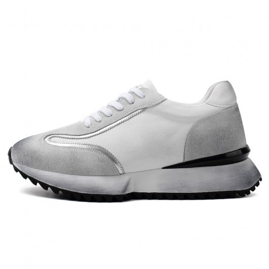 9-LIONS Elevator Shoes For Men - Off-White Leather Distressed sneakers 8CM / 3.15 Inches