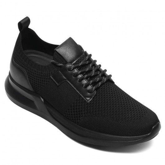 9-LIONS elevator sneakers for men - black Knit Fabric height increasing sports shoes 7CM / 2.76 Inches