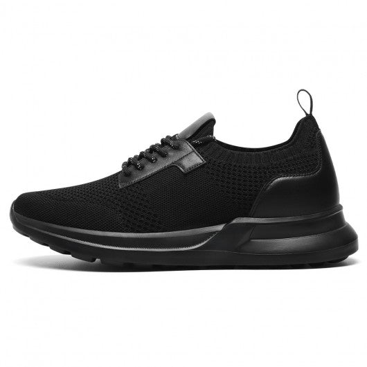9-LIONS elevator sneakers for men - black Knit Fabric height increasing sports shoes 7CM / 2.76 Inches