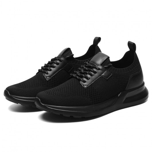 9-LIONS elevator sneakers for men - black Knit Fabric height increasing sports shoes 7CM / 2.76 Inches