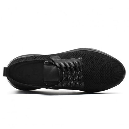 9-LIONS elevator sneakers for men - black Knit Fabric height increasing sports shoes 7CM / 2.76 Inches