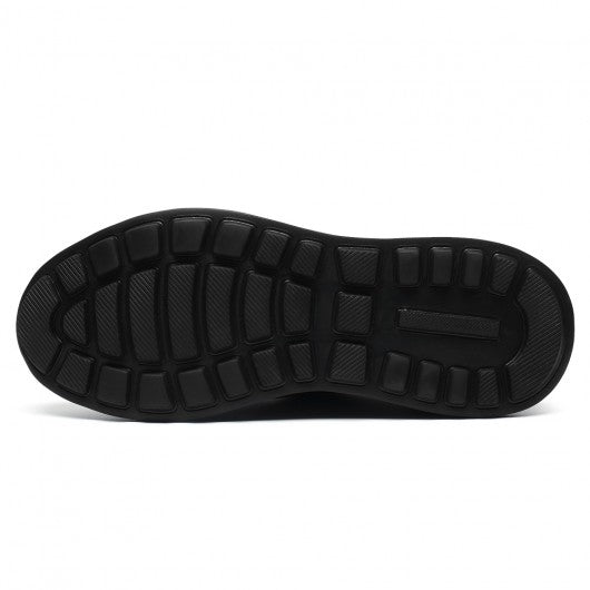 9-LIONS elevator sneakers for men - black Knit Fabric height increasing sports shoes 7CM / 2.76 Inches