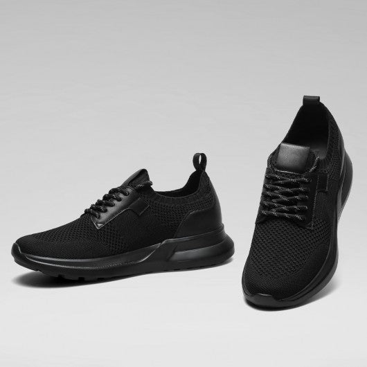 9-LIONS elevator sneakers for men - black Knit Fabric height increasing sports shoes 7CM / 2.76 Inches