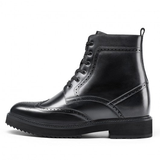 9-LIONS Hidden Elevator Shoes - Mens Boots That Make You Taller - Black Brogue Boots 10 CM / 3.94 Inches