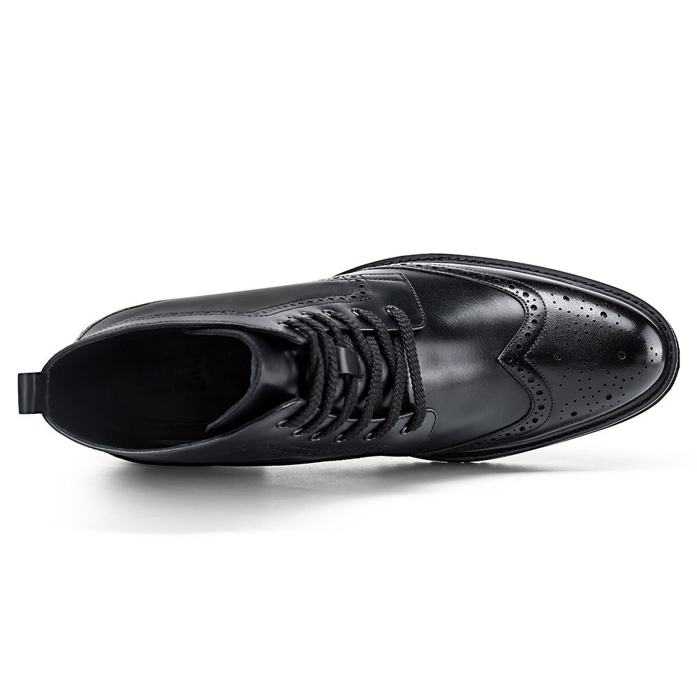9-LIONS Hidden Elevator Shoes - Mens Boots That Make You Taller - Black Brogue Boots 10 CM / 3.94 Inches
